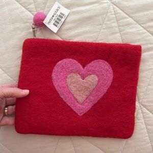 NWT Paper Source felted heart zip pouch Valentine’s Day